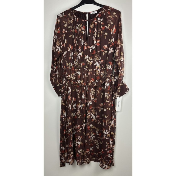 NWT Calvin Klein Floral Keyhole Maxi Dress Size 14 Burgundy Boho Peasant Folk - Picture 3 of 12